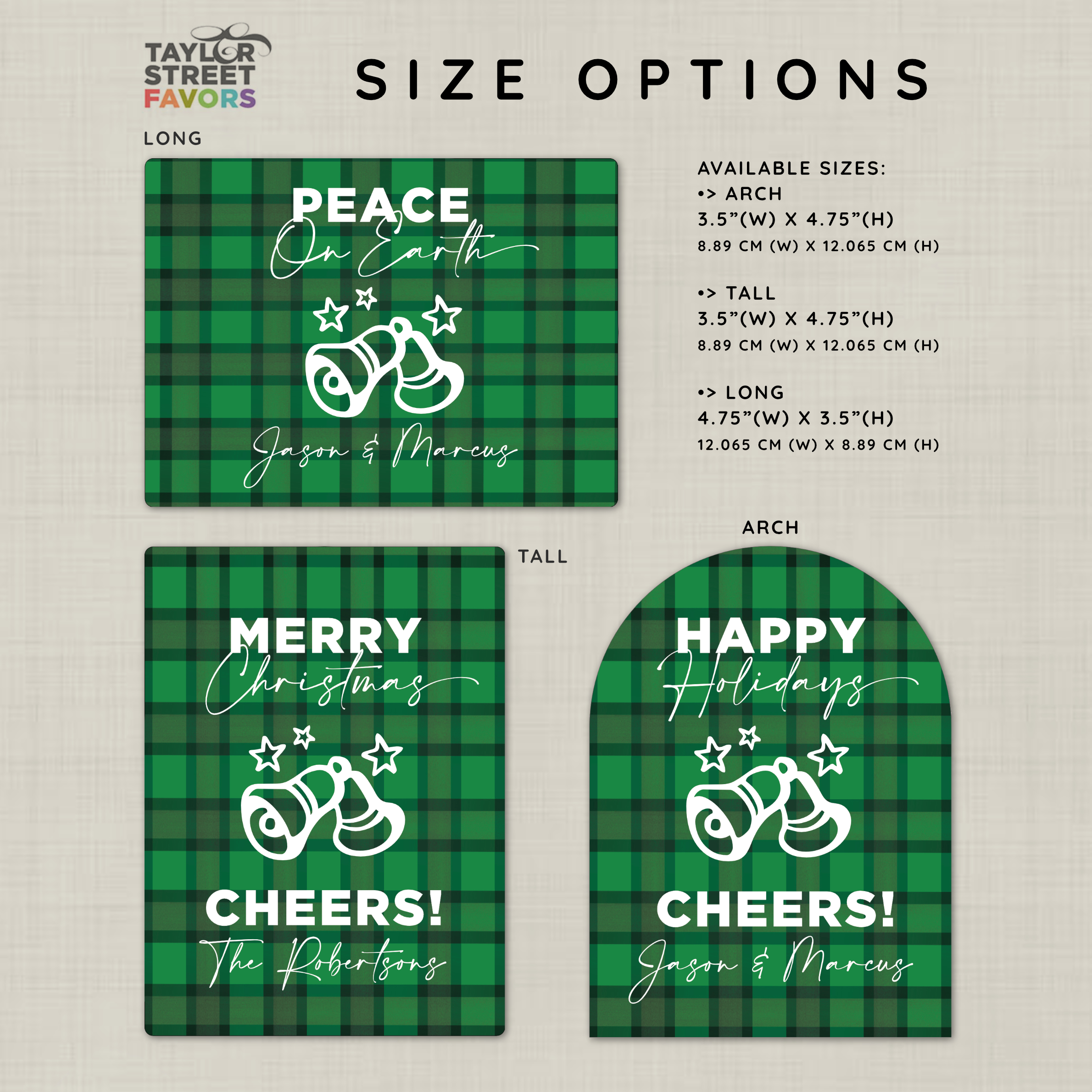 'Happy Holidays' Green Plaid Labels for Holiday Celebrations - Sizes