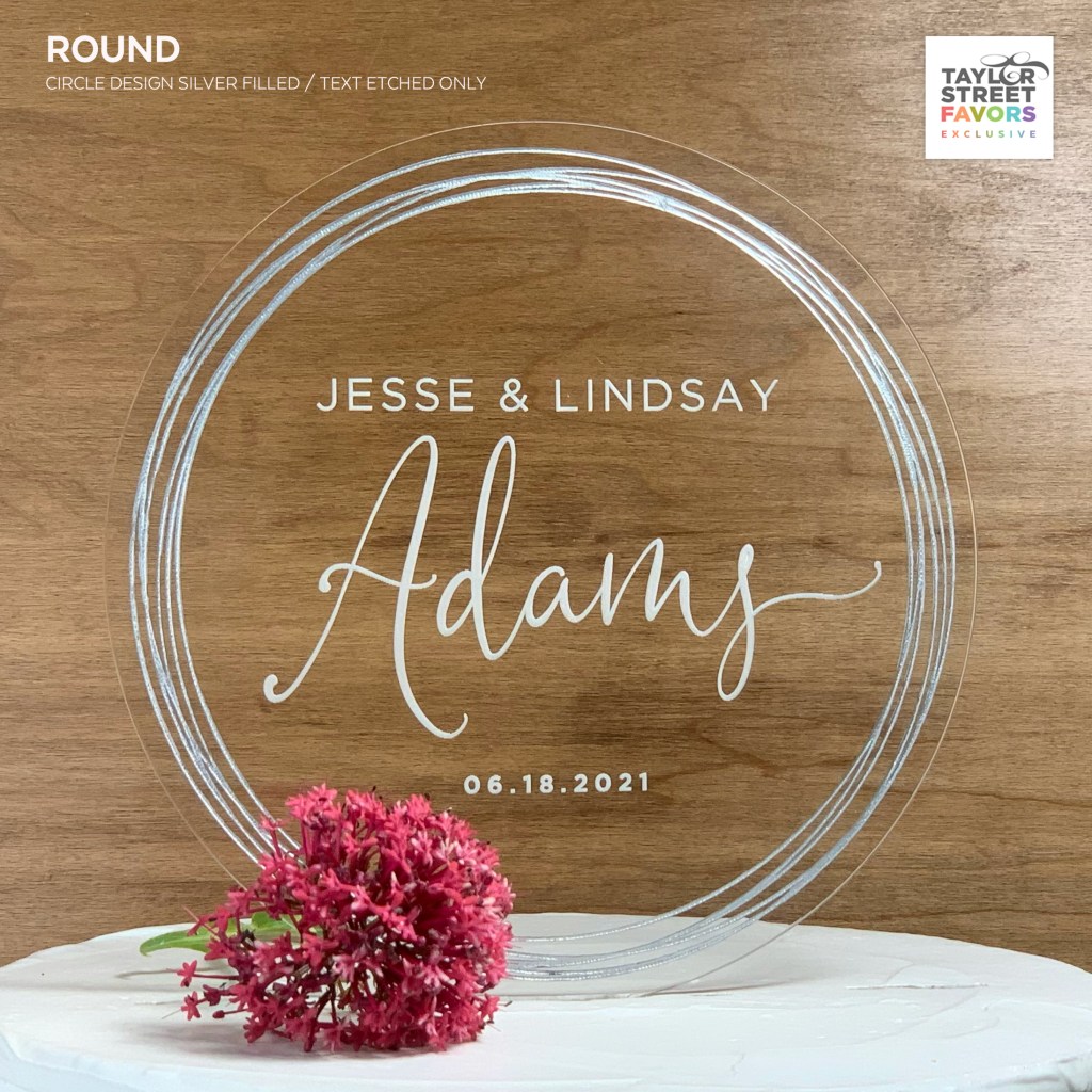 Round Acrylic Cake Topper - Rings - SILVER - Font FS2