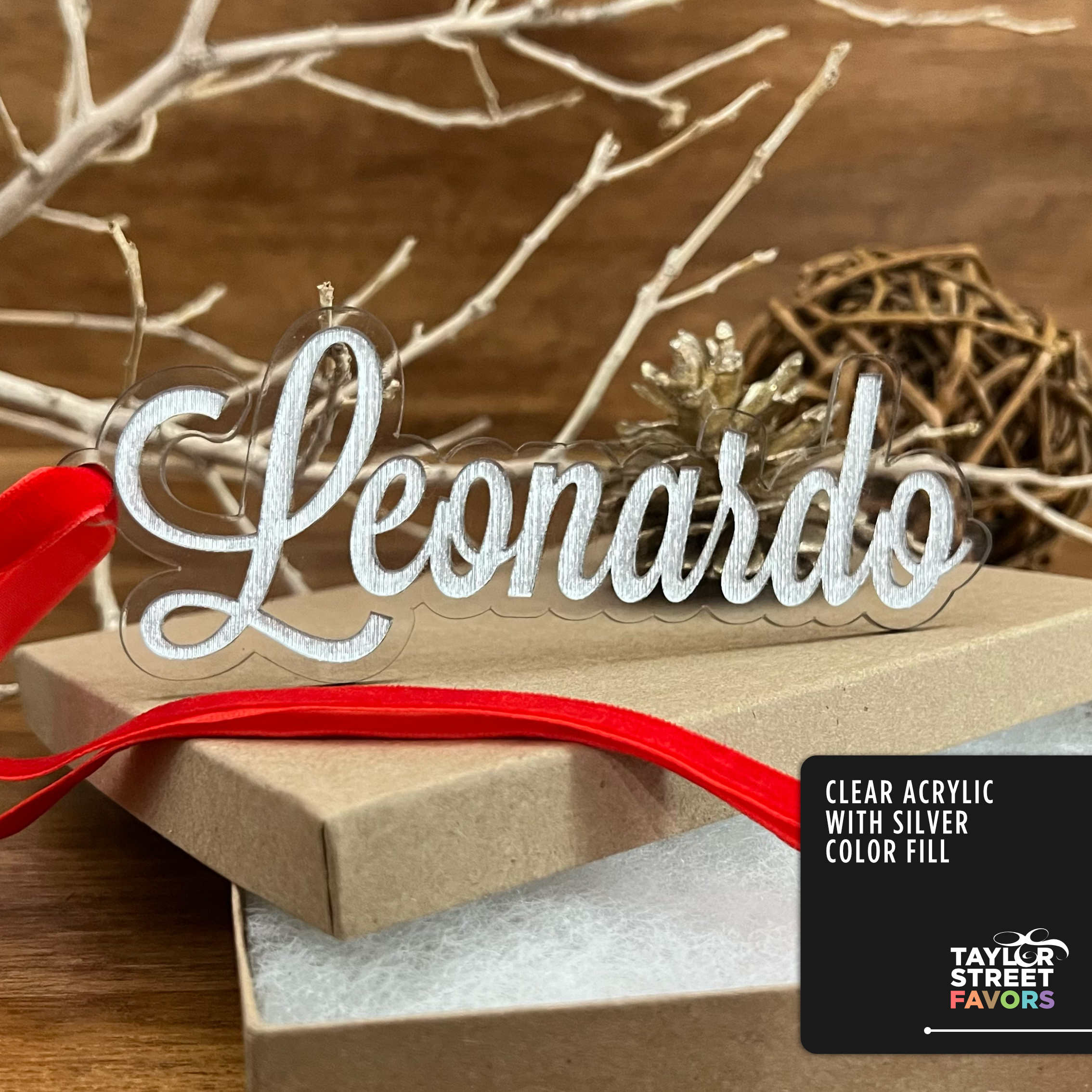 Gift Tags in Acrylic for Christmas Stockings - Silver