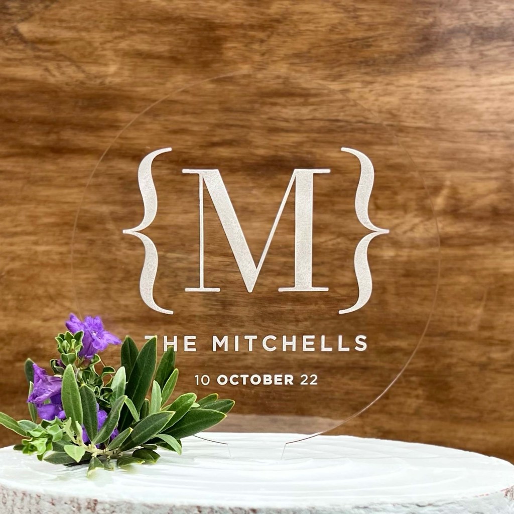 Modern Monogram Round Wedding Cake Topper