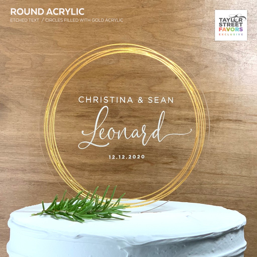 Round Acrylic Cake Topper - Rings - GOLD - Font FS2