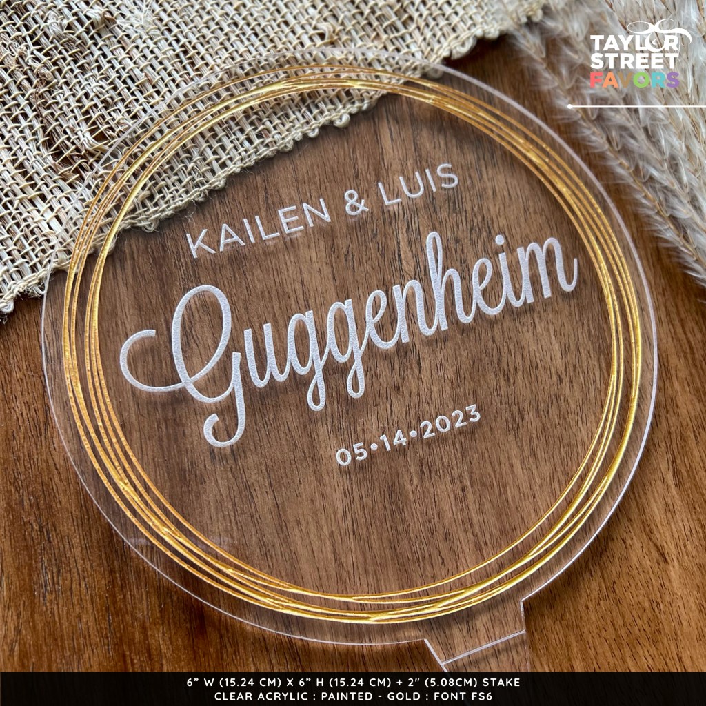 Round Acrylic Cake Topper - Rings - GOLD - Font FS6