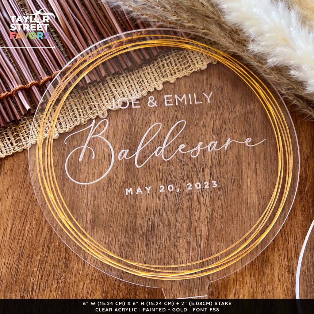 Round Acrylic Cake Topper - Rings - GOLD - Font FS8