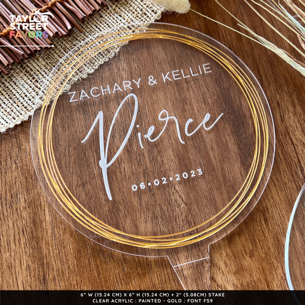Round Acrylic Cake Topper - Rings - GOLD - Font FS9