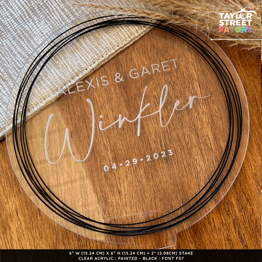 Round Acrylic Cake Topper - Rings - Black - Font FS7