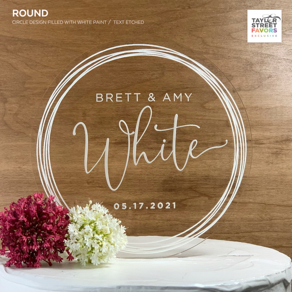 Round Acrylic Cake Topper - Rings - WHITE - Font FS2