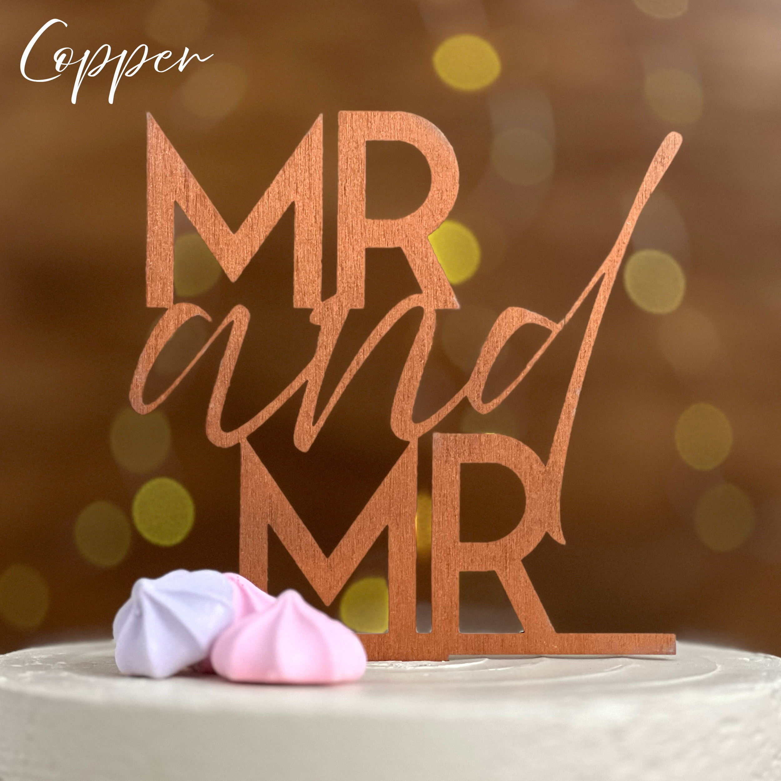 MR and MR Wedding Cake Topper - Painted Copper