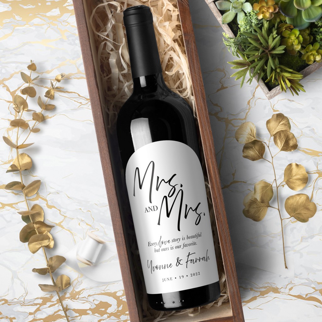 Mrs & Mrs Labels for Wine Bottles