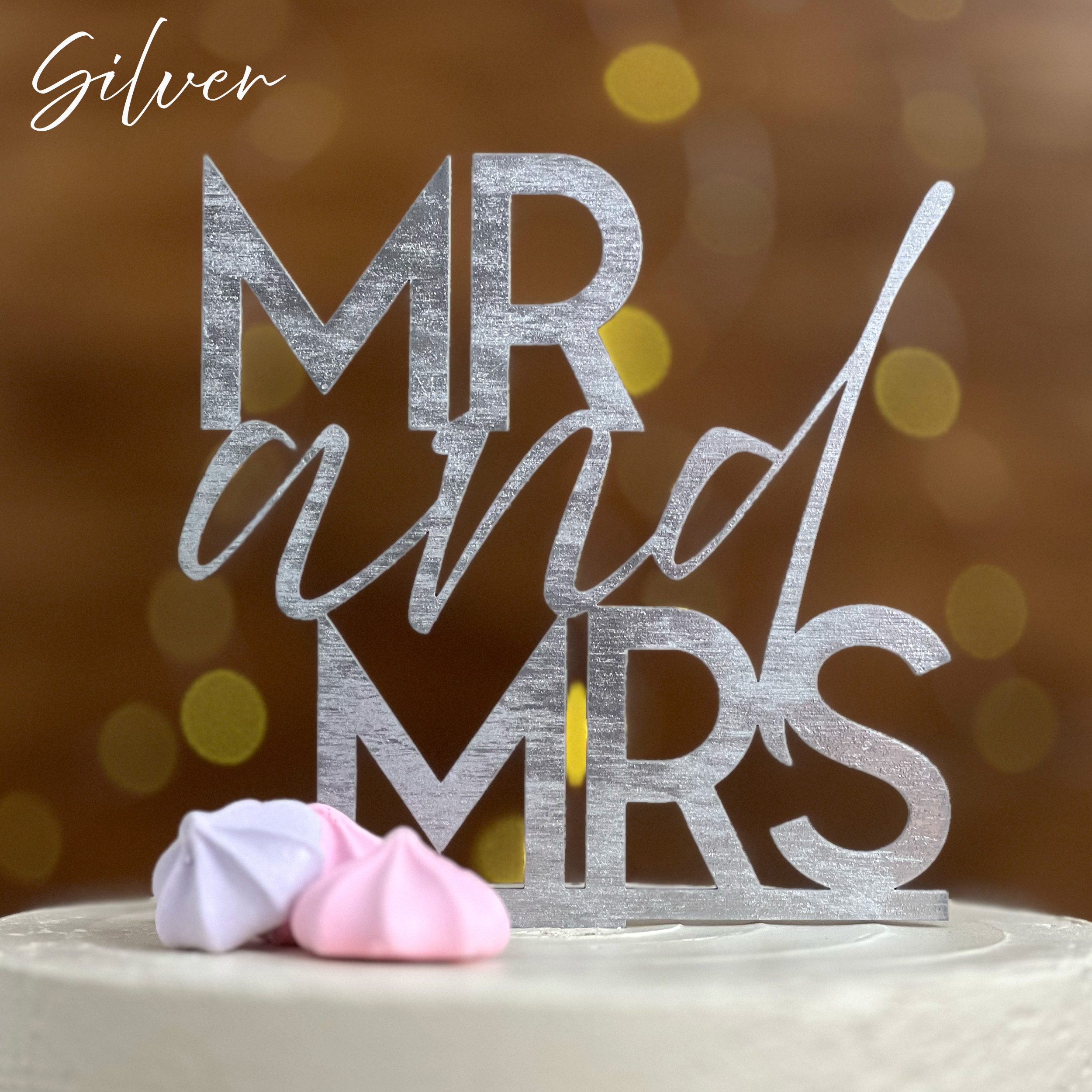 MR and MRS Wedding Cake Topper - Painted Silver