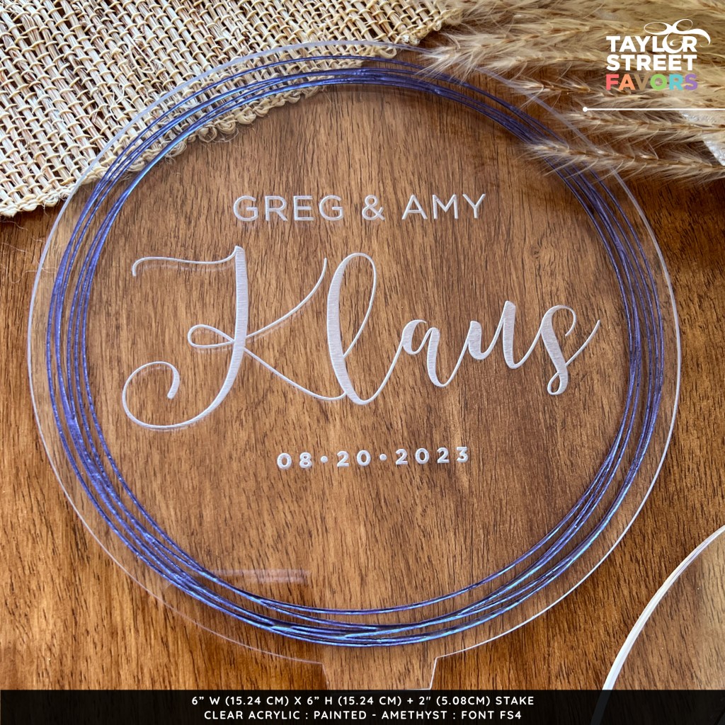 Round Acrylic Cake Topper - Rings - Amethyst - Font FS4