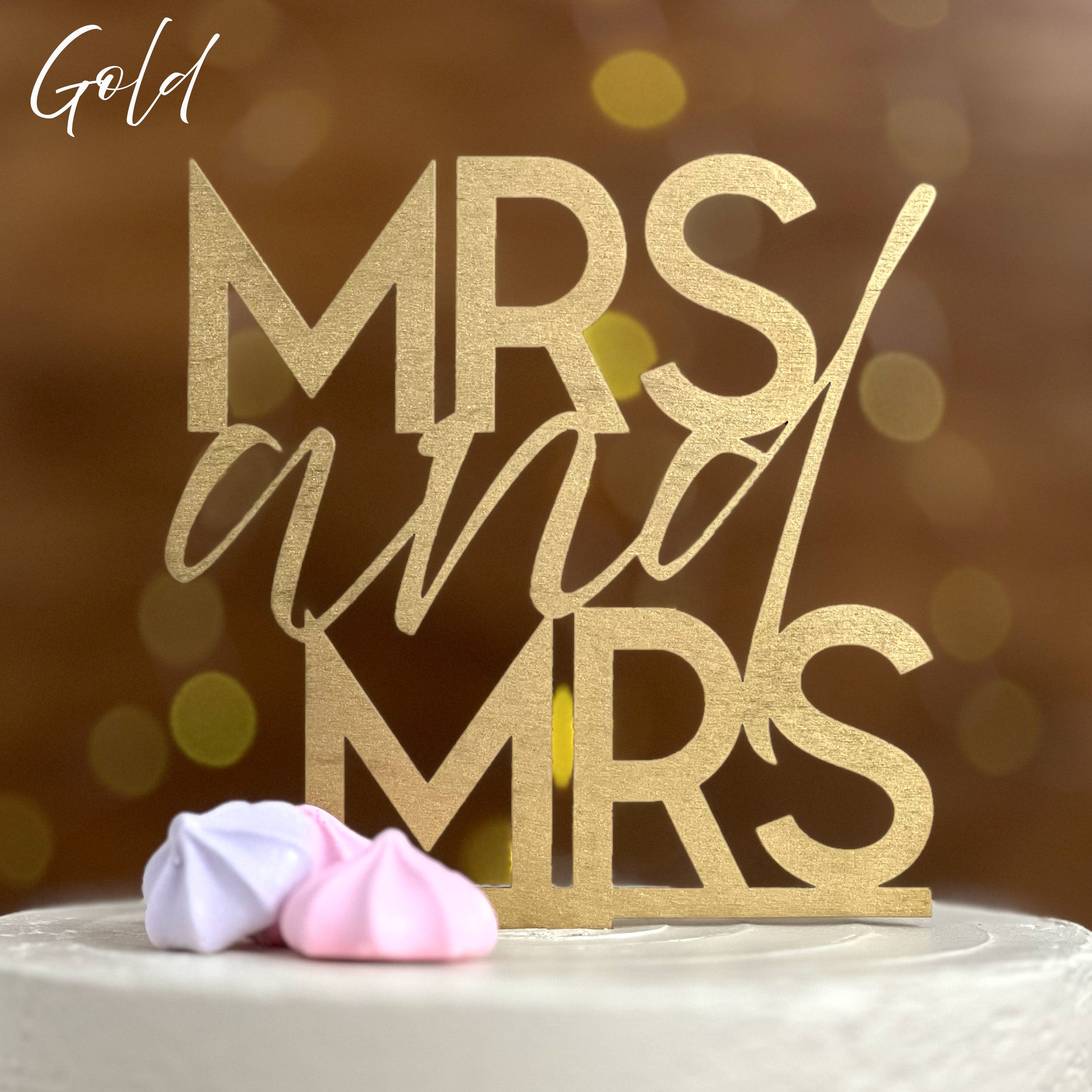 MRS and MRS Wedding Cake Topper - Painted Gold
