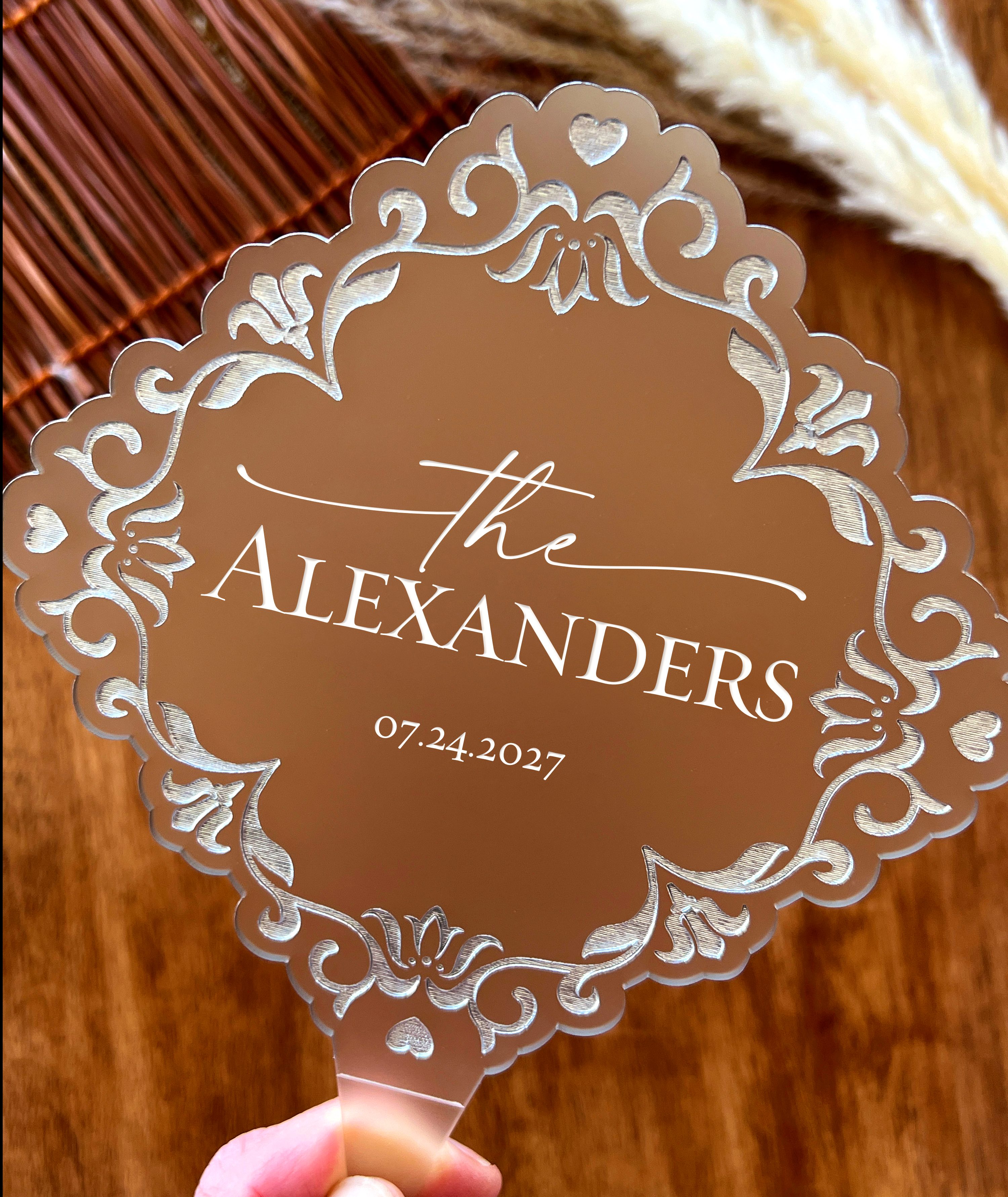 Personalized Vintage Acrylic Wedding Cake Topper, Elegant & Custom Made